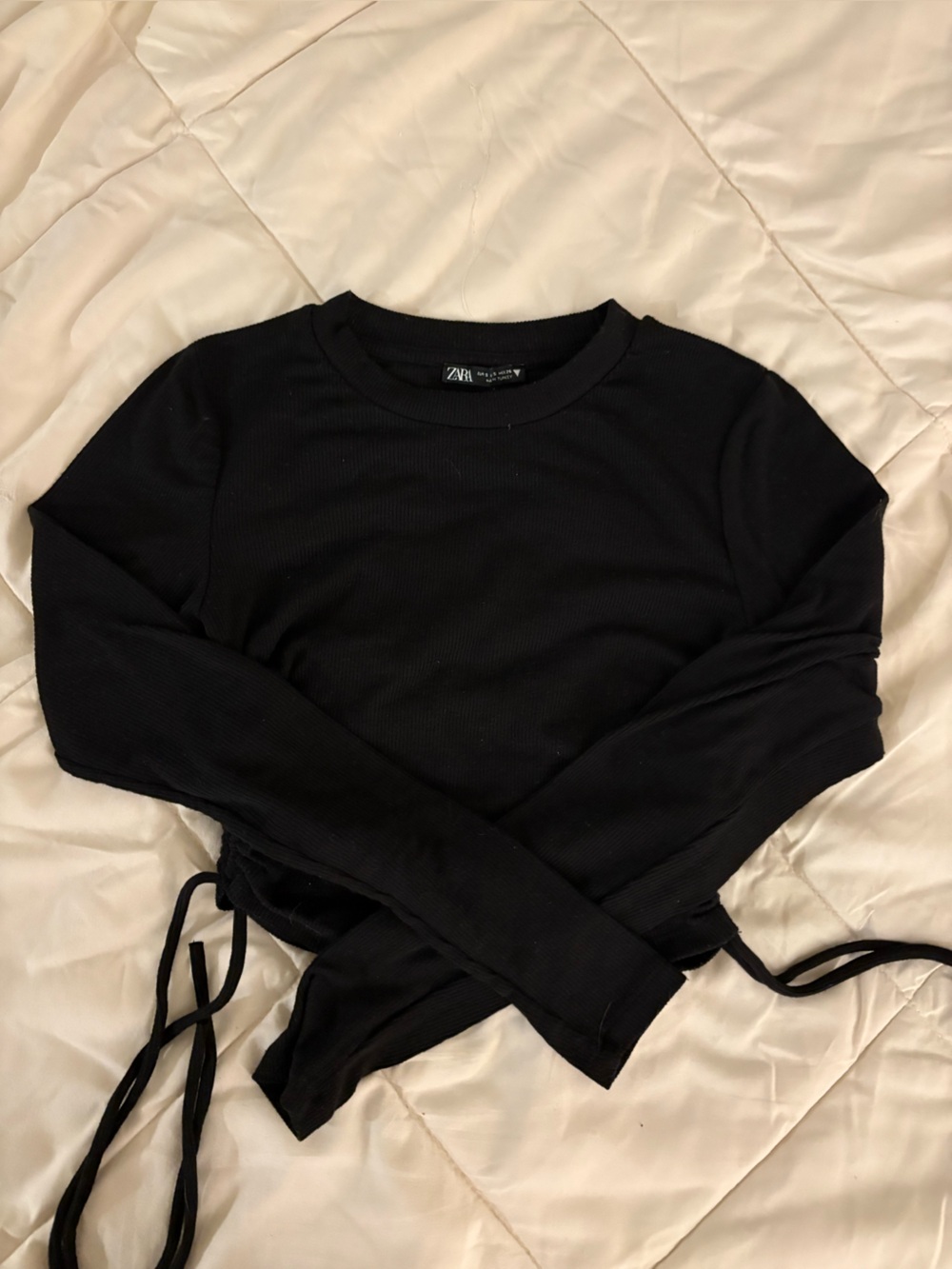 Zara Black Long Sleeve Ribbed Top